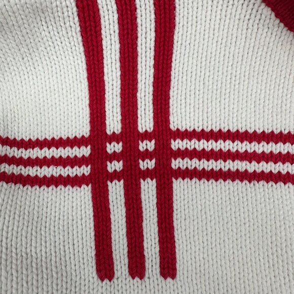 Vintage 1980s Sweater White Red Stripes idioms Retro Preppy Size Medium Retro - Picture 6 of 10
